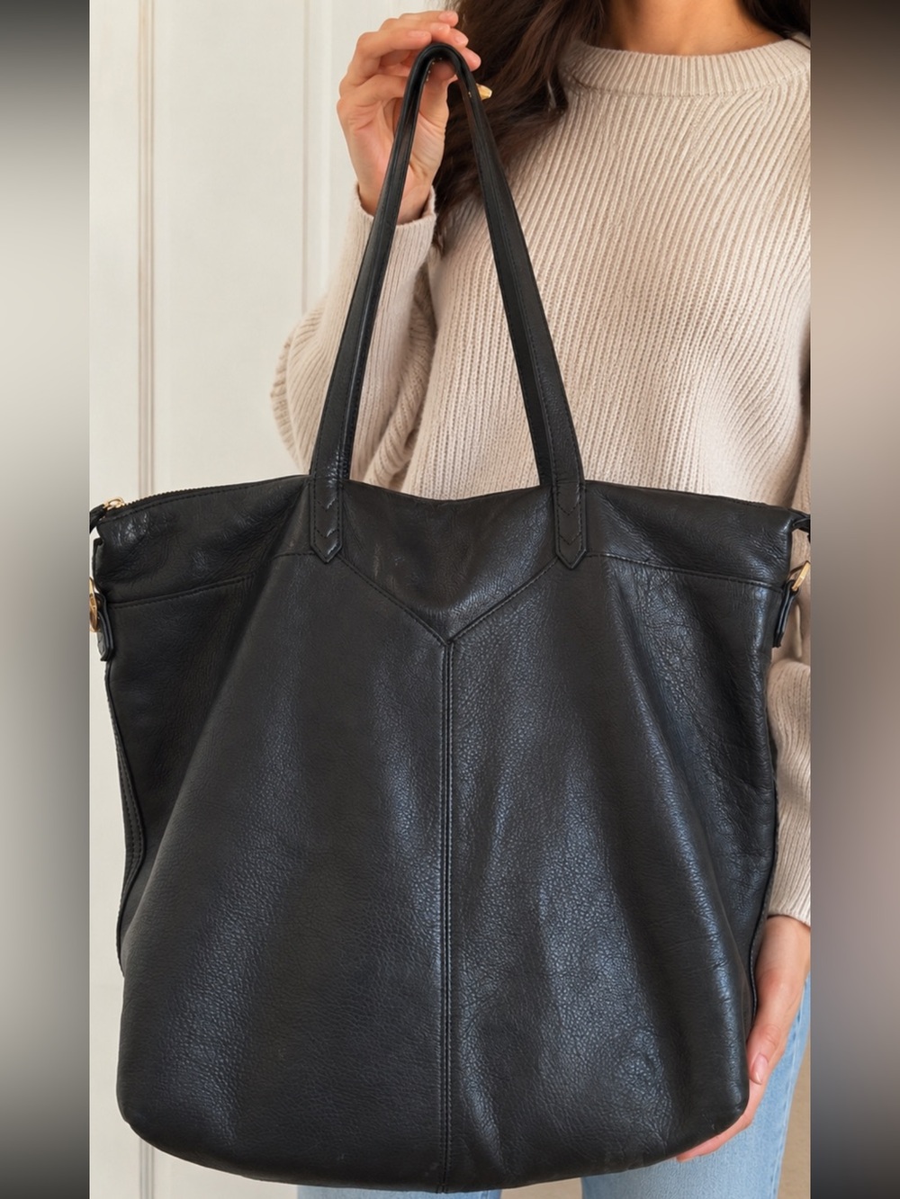 Covet Black Pebbled Large Tote Bag Oversized Shoulder Shopper Zip
